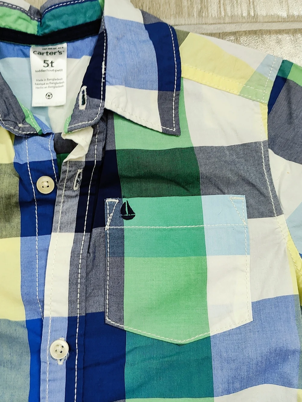 Carter's Green, Blue & Yellow Plaid Short-Sleeve Button-Down Shirt